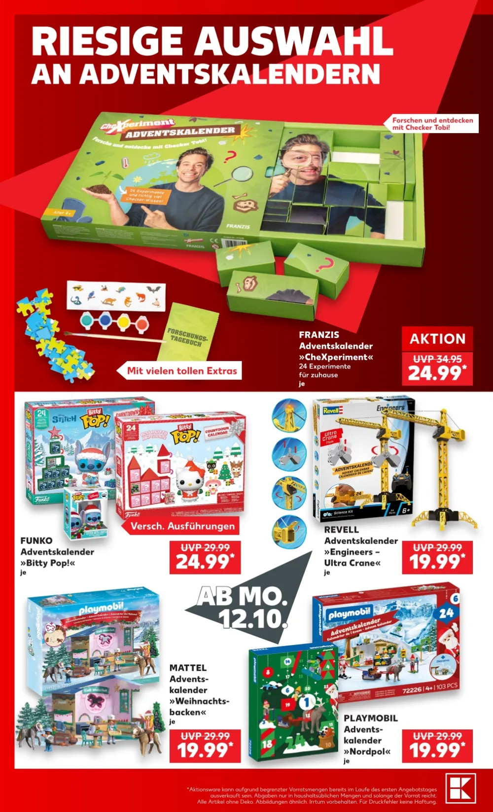 Kaufland Prospekt, Seite 2 Adventskalender von Franzis, Funko, Revell, Mattel und Playmobil, KW 43