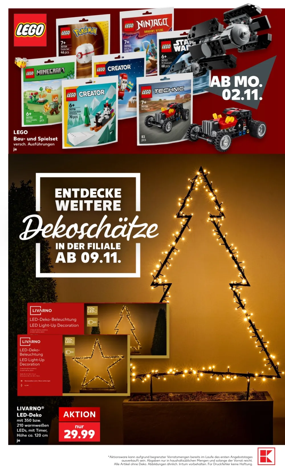 Kaufland Prospekt, Seite 6 Lego Bau- und Spielsets sowie Livarno LED-Deko-Beleuchtung, KW 43