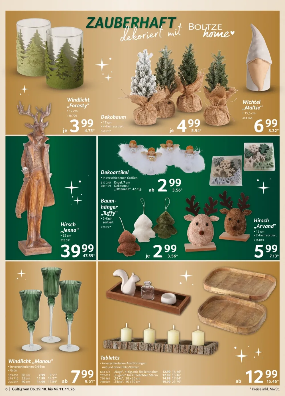 Selgros Prospekt Seite 6 mit Windlicht, Dekobaum, Wichtel, Dekoartikel, Baumhängern, Hirsch und Tabletts