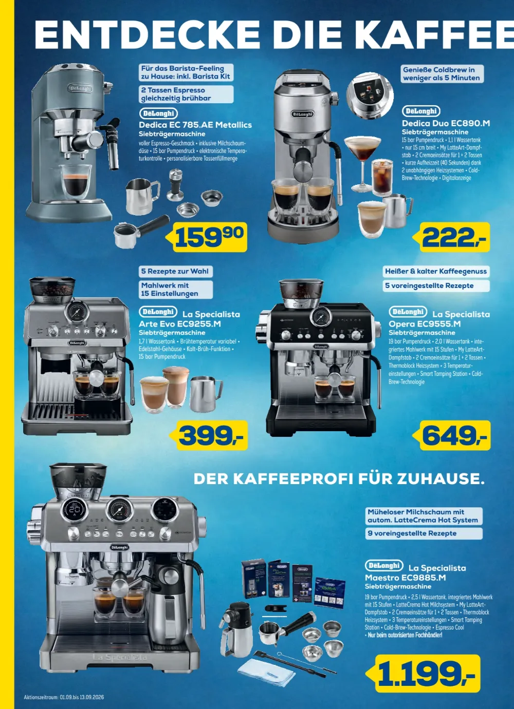 Euronics Angebote Seite 2 mit Angeboten für DeLonghi Dedica Siebträgermaschine La Specialista Arte Evo Opera und Maestro