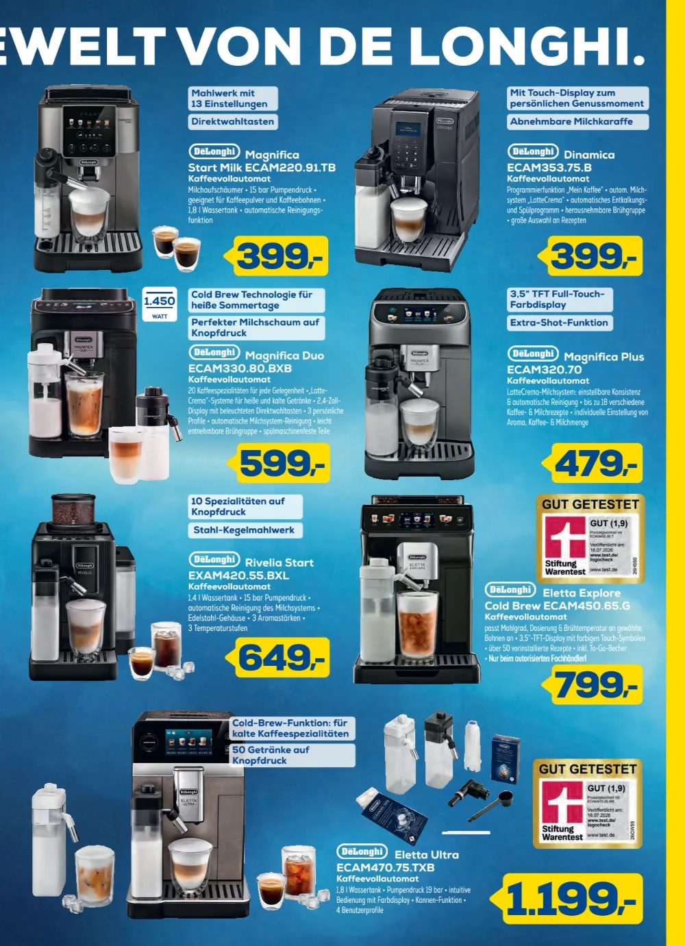 Euronics Angebote Seite 3 mit Angeboten für DeLonghi Magnifica Start Dinamica Magnifica Plus Rivelia und Eletta Explore