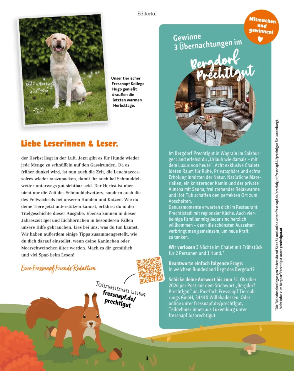 Fressnapf Angebote Seite 3 mit Angeboten für Bergdorf Prechtlgut Gewinnspiel, Editorial und Hunde-Tipps