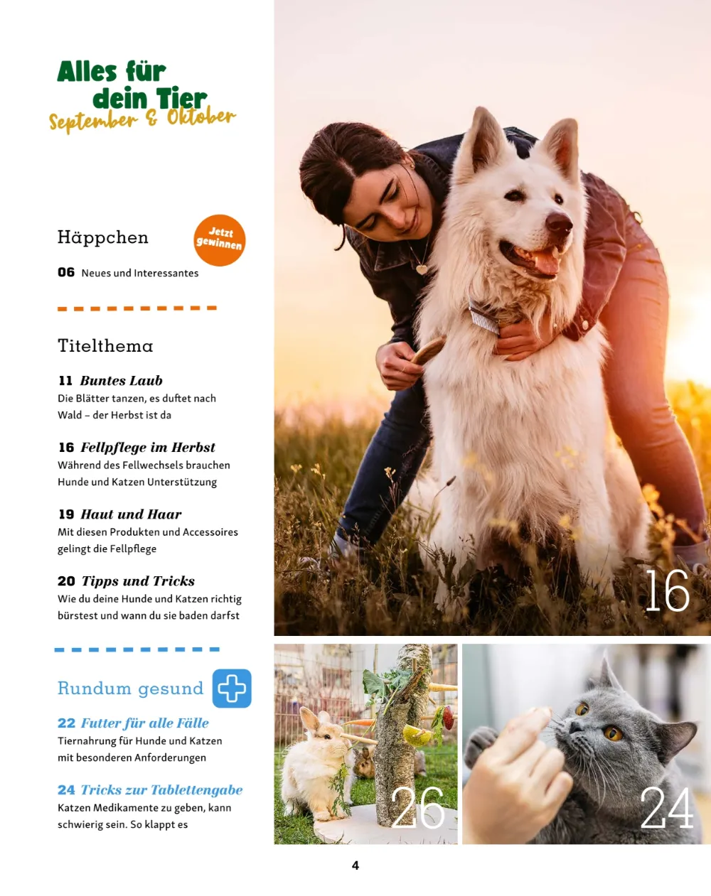 Fressnapf Angebote Seite 4 mit Angeboten für Inhaltsverzeichnis, Fellpflege im Herbst, Hunde, Katzen und Hasen