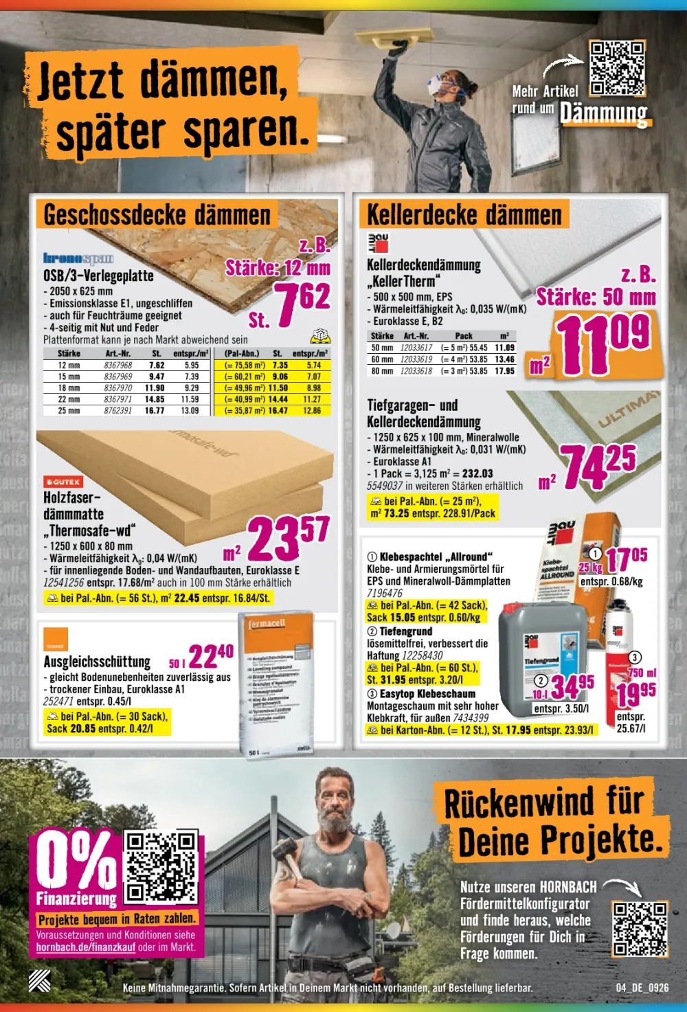HORNBACH Prospekt KW 37 Seite 4 mit Kronospan OSB Platte Gutex Holzfaserdämmplatte Kellerdeckendämmung und Klebespachtel