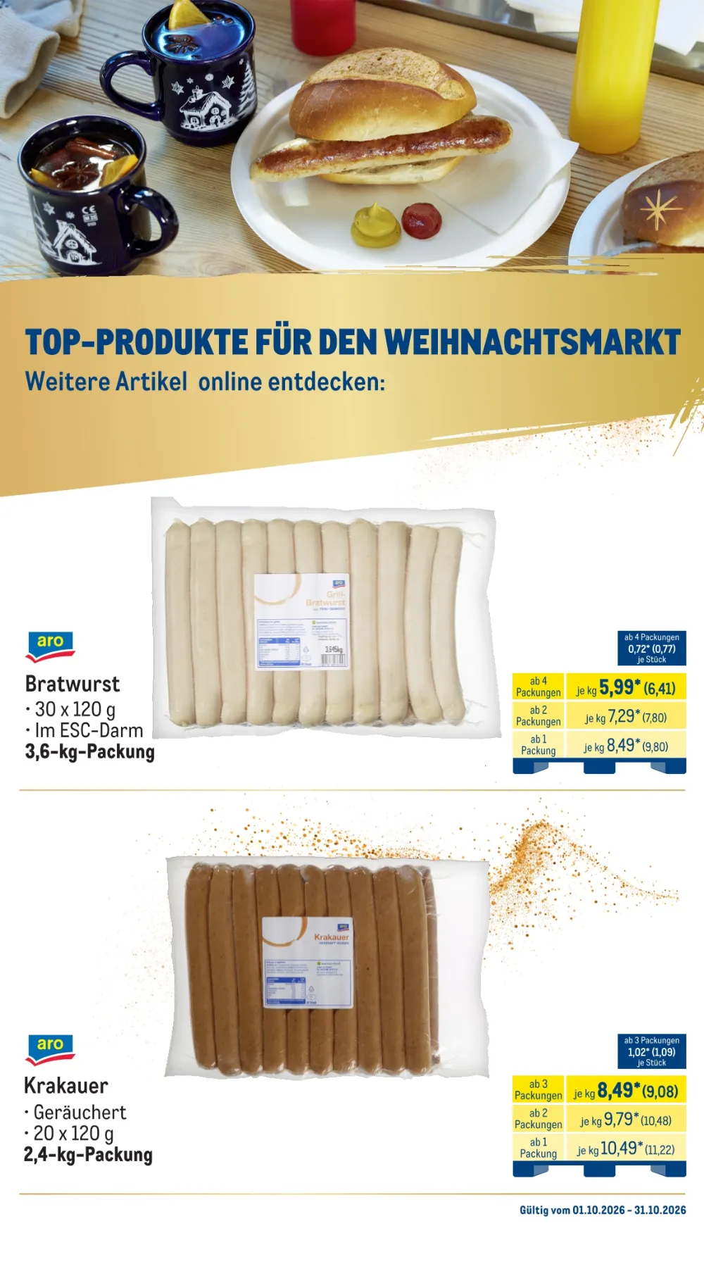 Metro Angebote KW 40 Seite 2 mit Angeboten für aro Bratwurst und aro Krakauer.