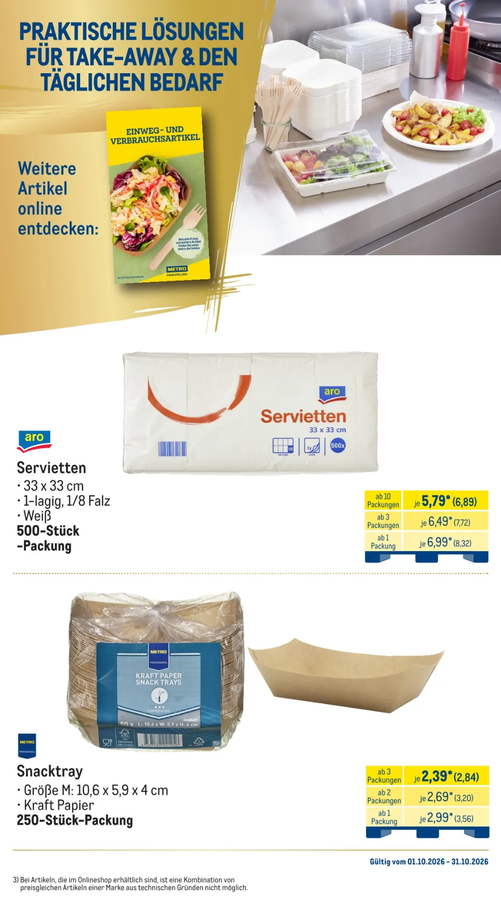 Metro Angebote KW 40 Seite 6 mit Angeboten für aro Servietten und Metro Professional Snacktrays.