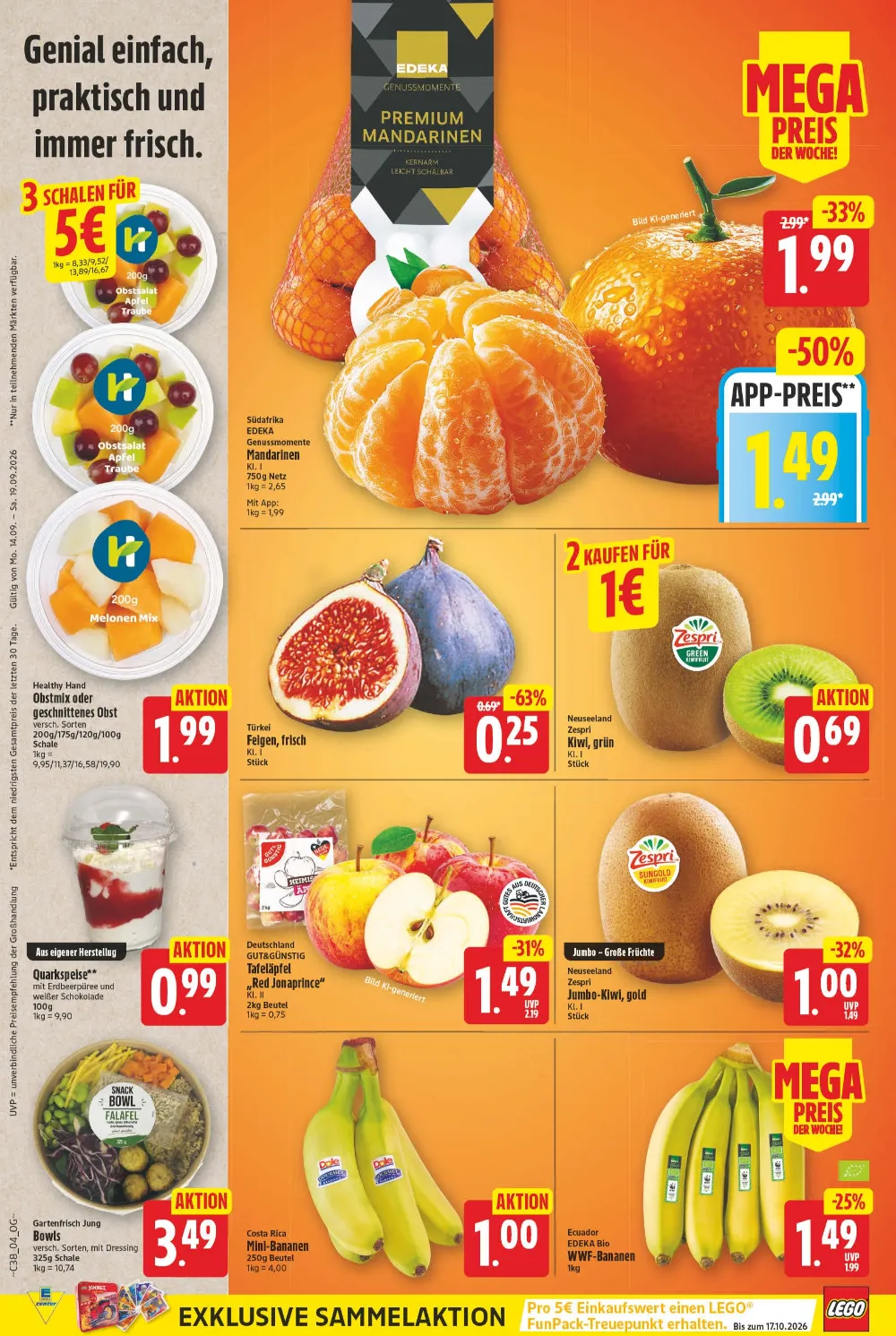 E-Center Prospekt KW 38 Seite 4 für Mandarinen, Frische Feigen, Zespri Kiwi, Tafeläpfel, Bananen und Snack Bowls