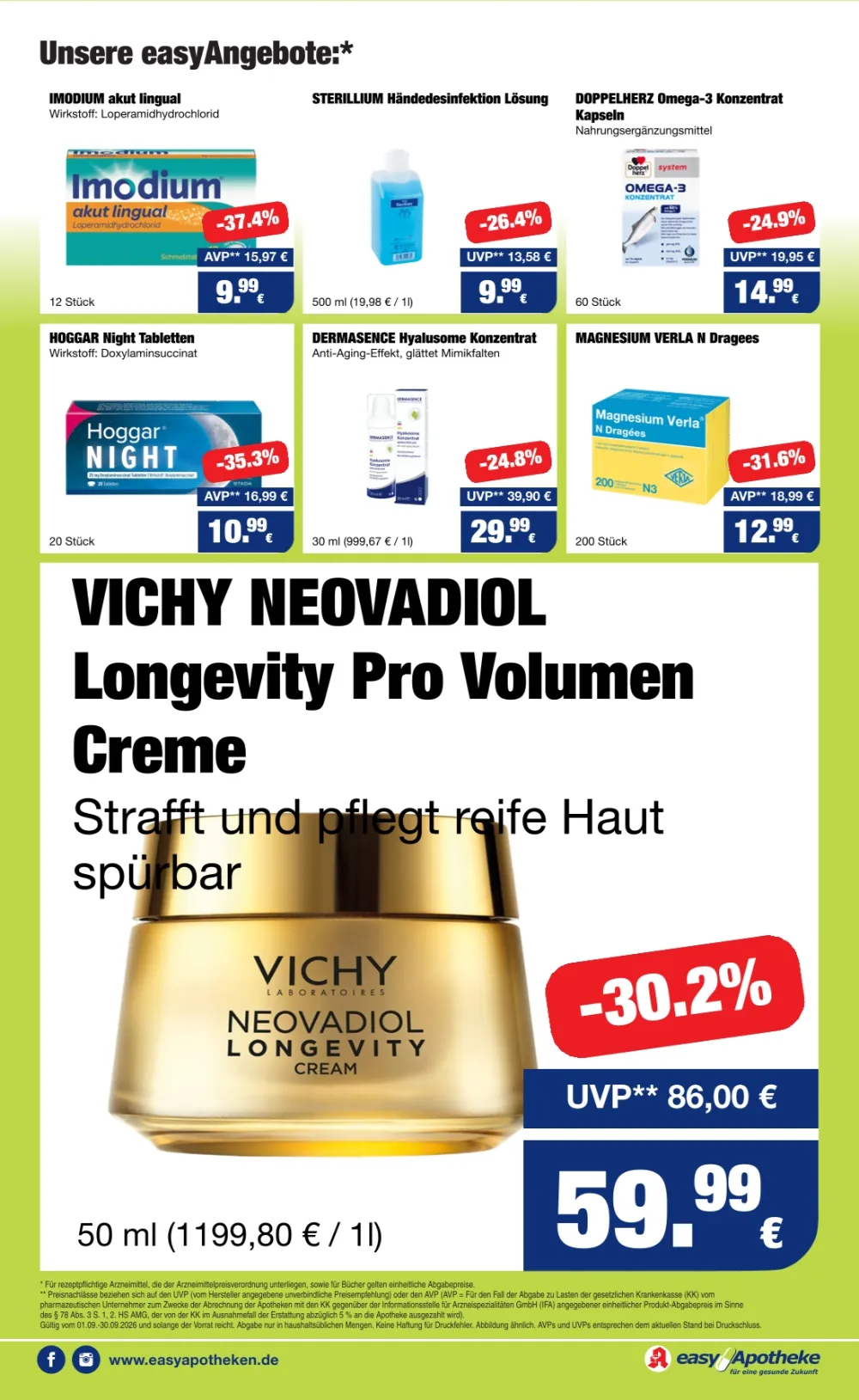 easyApotheke Prospekt Seite 2 mit Imodium akut, Sterillium, Hoggar Night und Vichy Neovadiol Creme