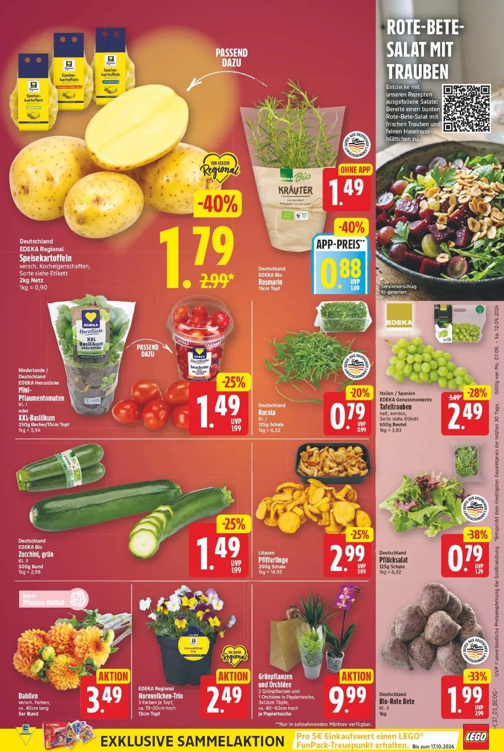 Edeka Prospekt KW 37 Seite 3 mit EDEKA Speisekartoffeln, Bio-Rosmarin, Pfifferlingen, Zucchini & Hornveilchen-Trio.