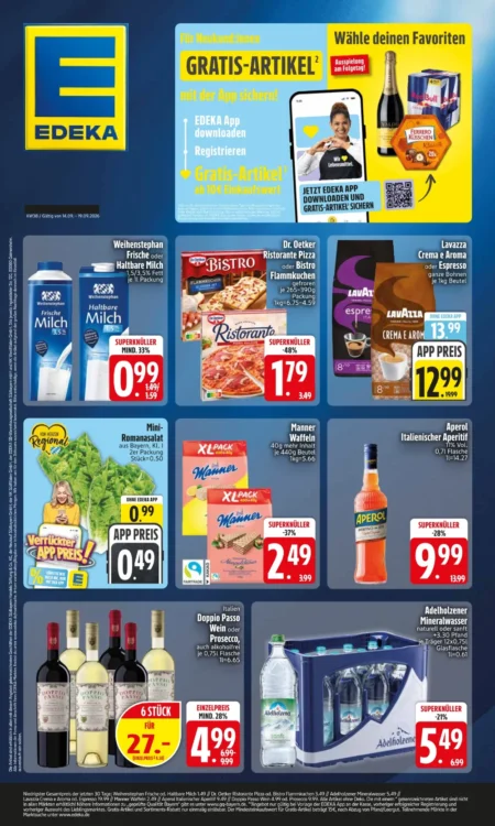 Edeka Südbayern Prospekt ab14.09.2026 (KW 38) Edeka Südbayern Prospekt ab 14.09.2026 Seite 1 für Weihenstephan Milch, Lavazza Kaffee, Manner Waffeln und Aperol