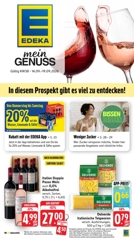 Edeka Südwest Prospekt ab 14.09.2026 (KW 38) Edeka Südwest Prospekt ab 14.09.2026 Seite 1 für Doppio Passo Wein und Delverde Teigwaren