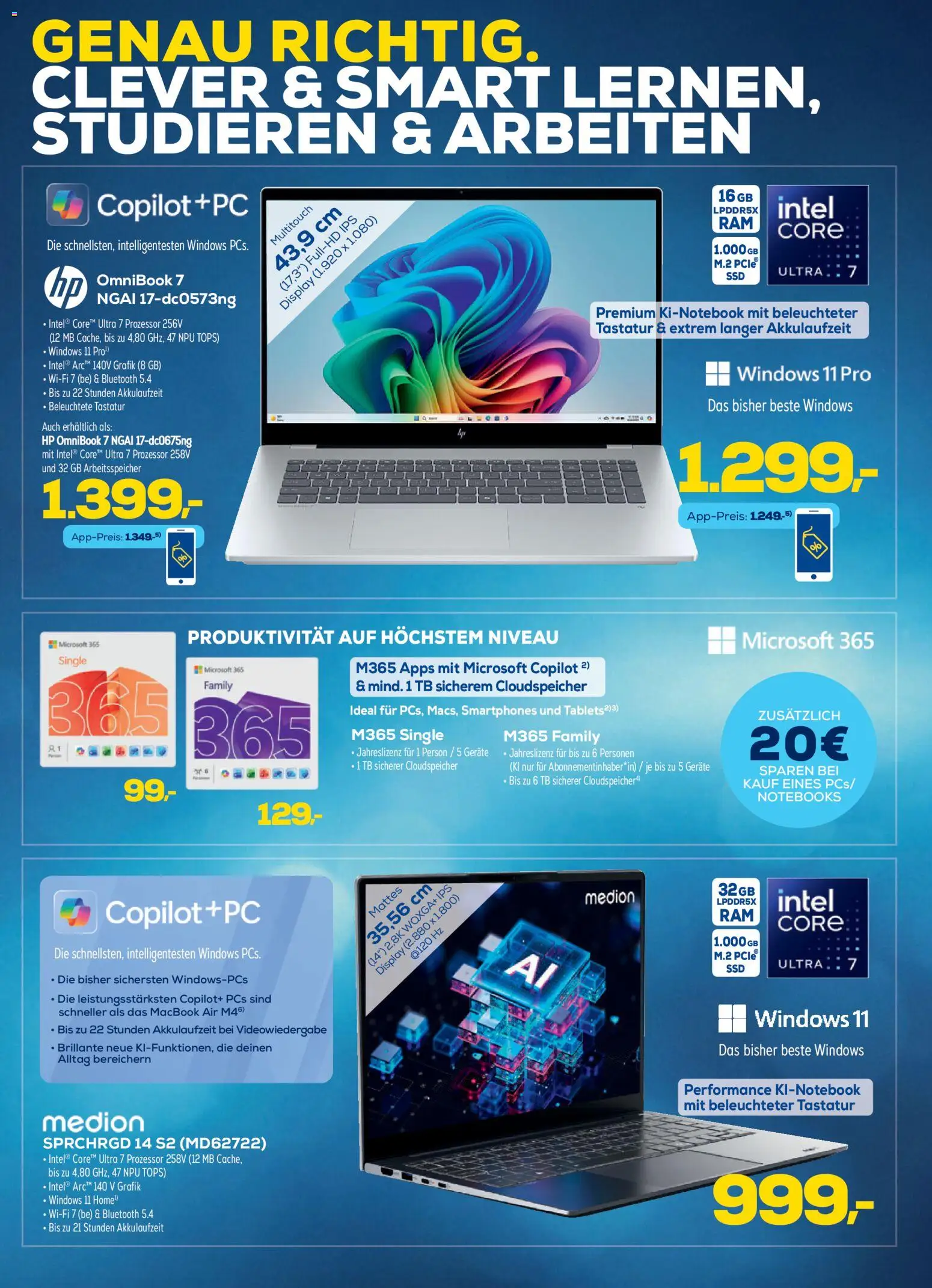 Euronics Angebote ab 23.09.2026 Seite 2 mit Angeboten für HP OmniBook, Microsoft 365 Single & Family und Medion Laptop.
