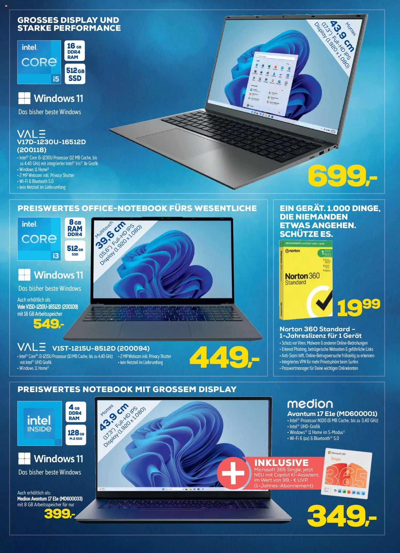 Euronics Angebote ab 23.09.2026 Seite 4 mit Angeboten für Vale Notebooks, Norton Antivirus und Medion Laptop.