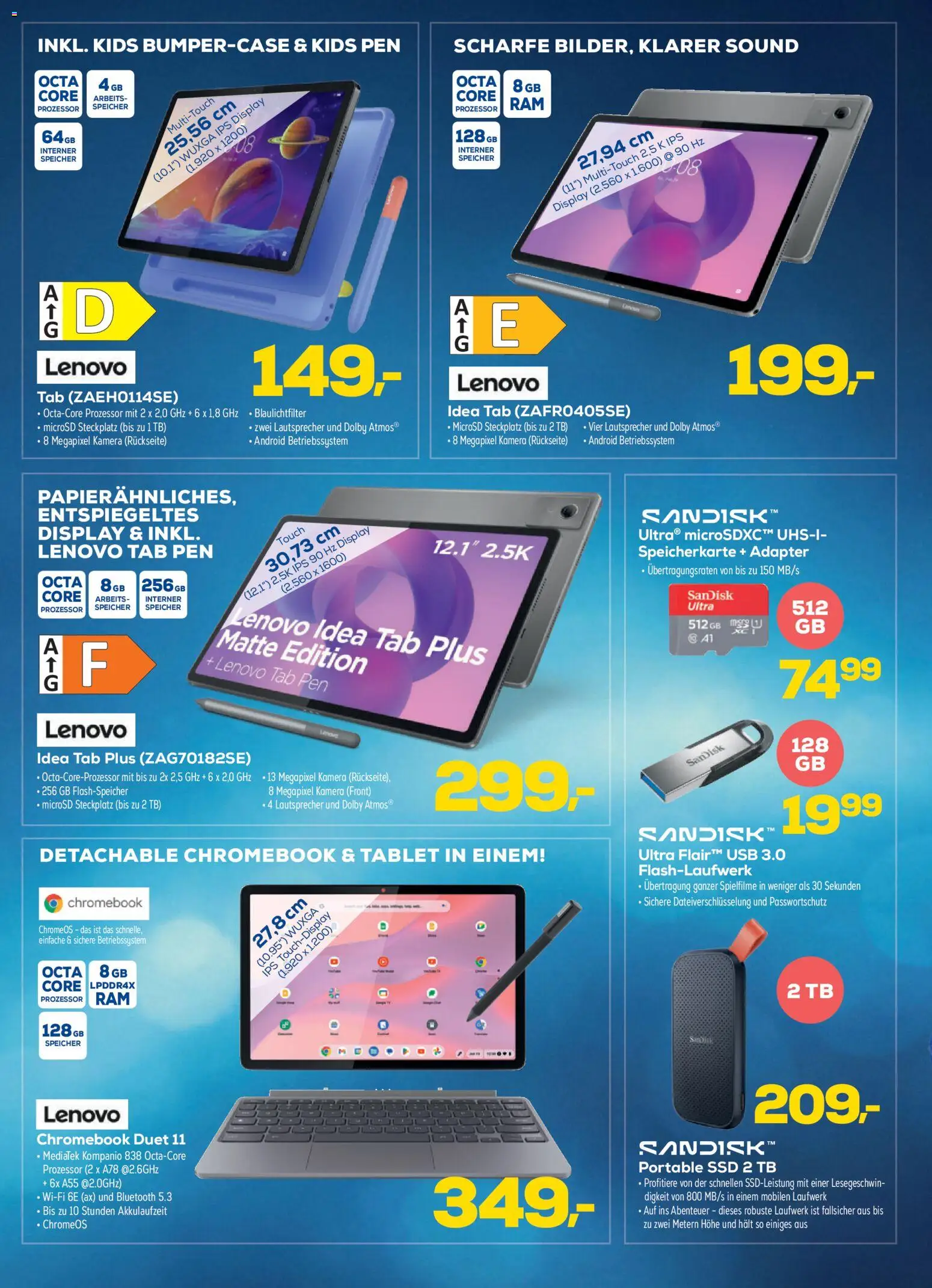 Euronics Angebote ab 23.09.2026 Seite 6 mit Angeboten für Lenovo Tablets, Chromebook, SanDisk Speicherkarte und SSD.