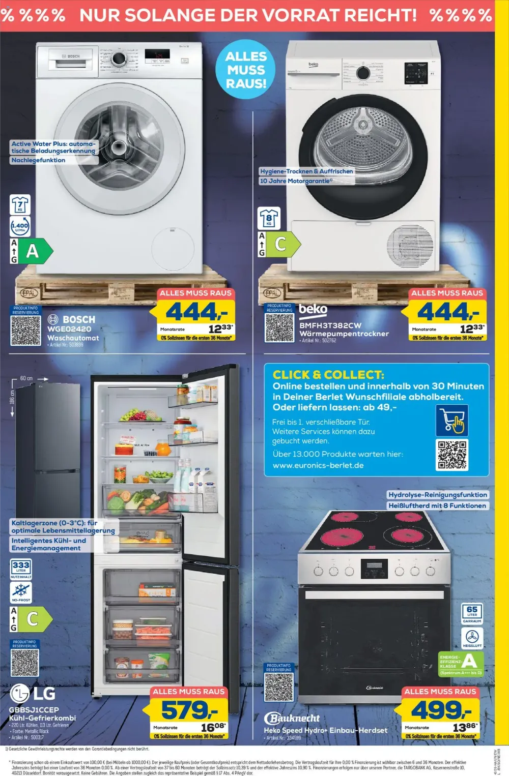Euronics Berlet Angebote KW 40 Seite 5 mit angeboten für Bosch Waschmaschine, Beko Trockner und LG Kühl-Gefrierkombi.