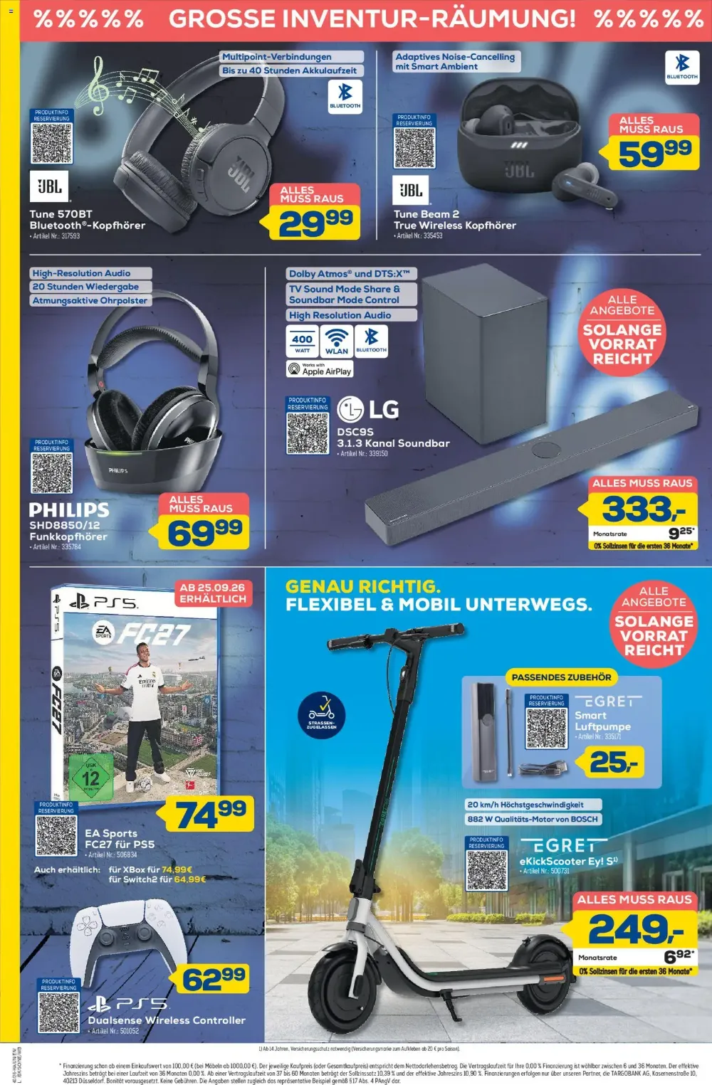 Euronics Berlet Angebote KW 40 Seite 6 mit angeboten für JBL Kopfhörer, LG Soundbar, EA Sports FC27 und Egret E-Scooter.