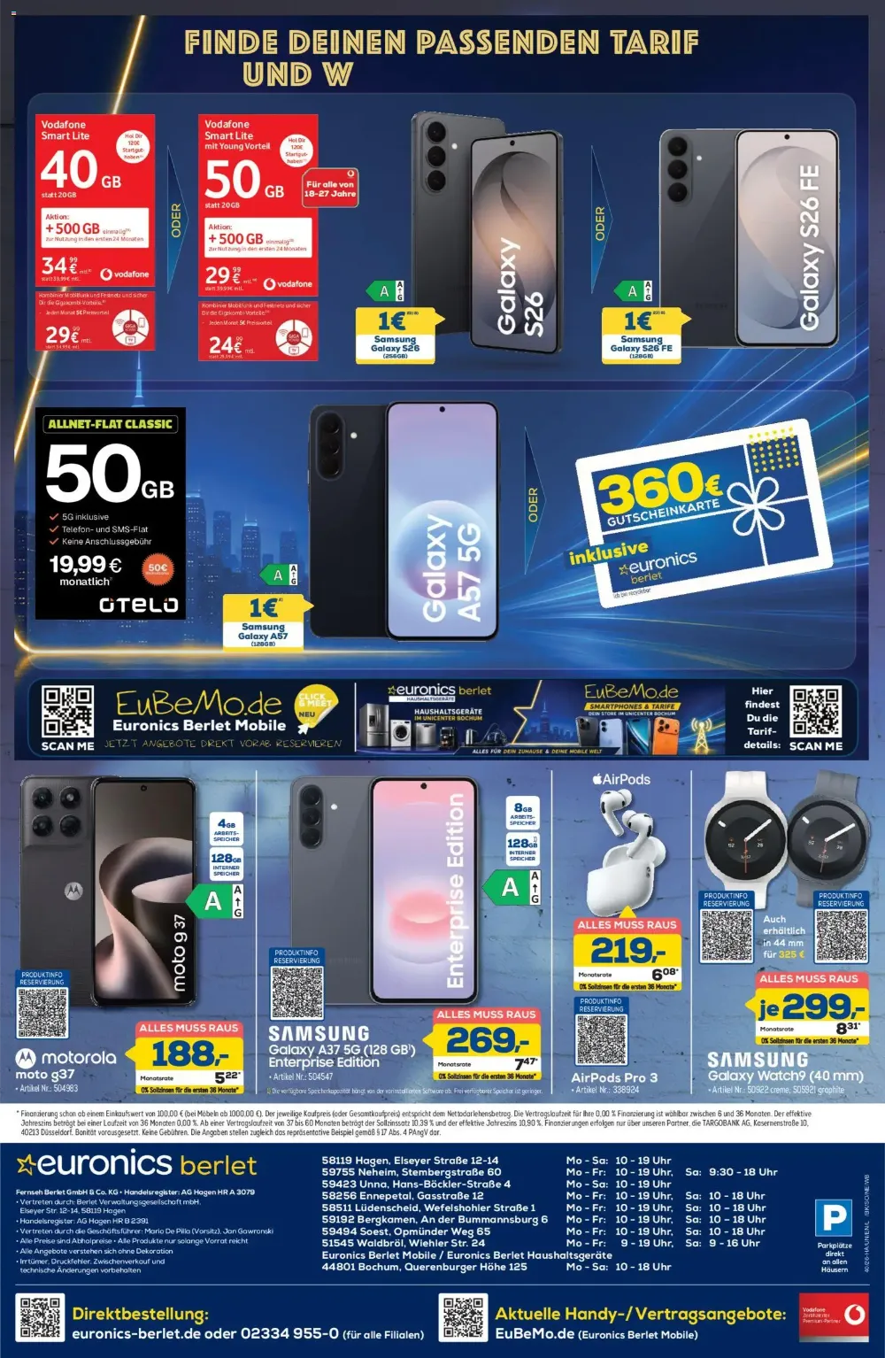 Euronics Berlet Angebote KW 40 Seite 8 mit angeboten für Samsung Galaxy S26, Motorola Smartphones und Apple AirPods.