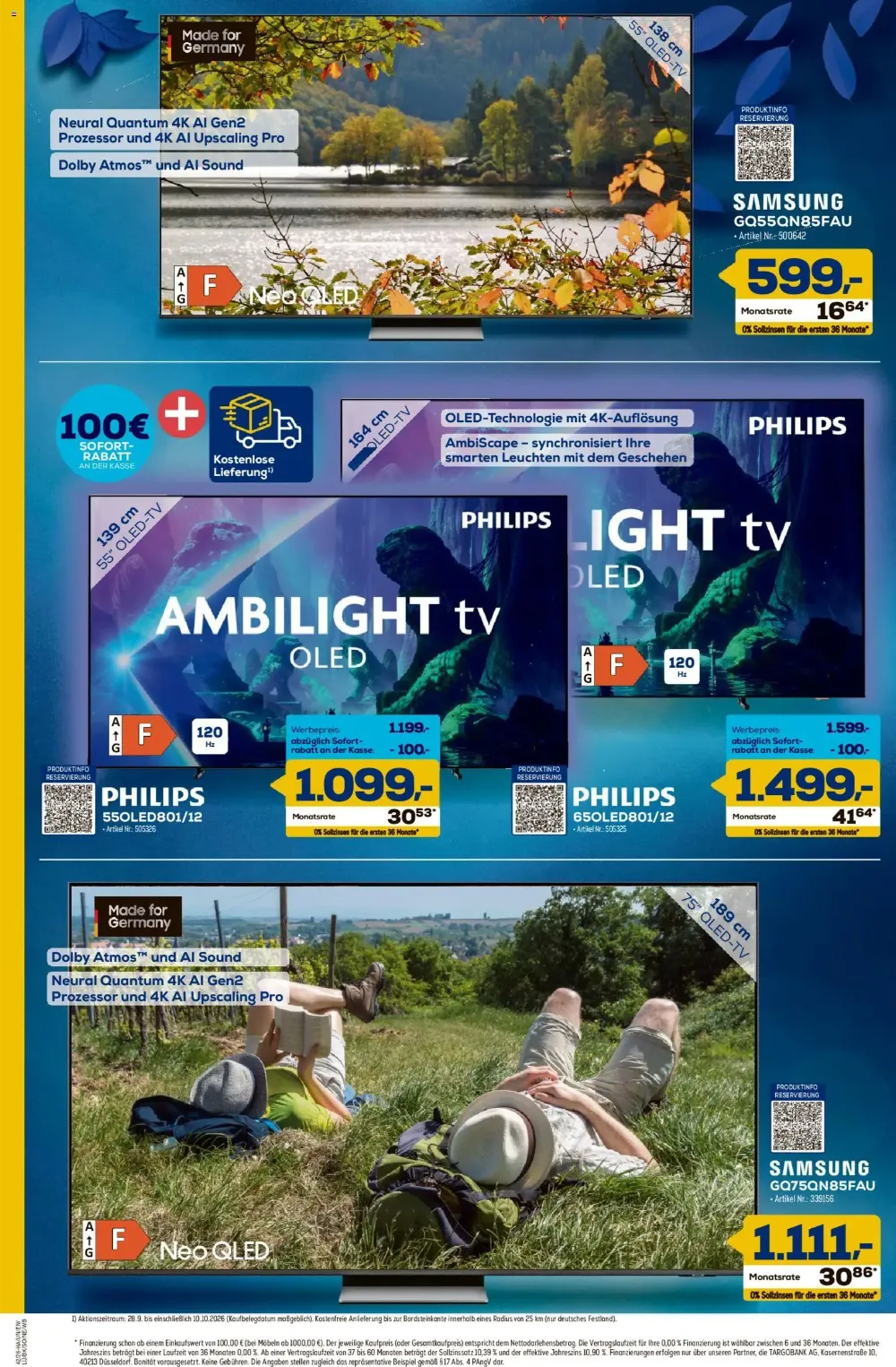 Euronics Berlet Prospekt KW 41 Seite 2 mit Samsung Neo QLED Fernsehern & Philips Ambilight OLED TVs