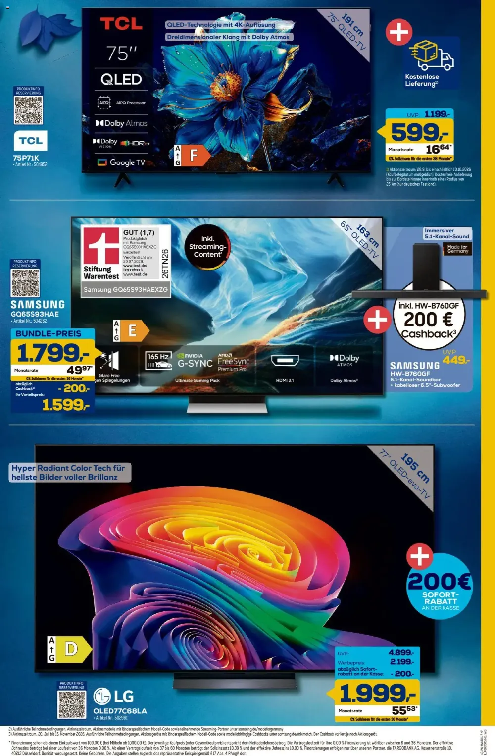 Euronics Berlet Prospekt KW 41 Seite 3 mit TCL QLED TV, Samsung OLED TV, Soundbar & LG OLED evo TV