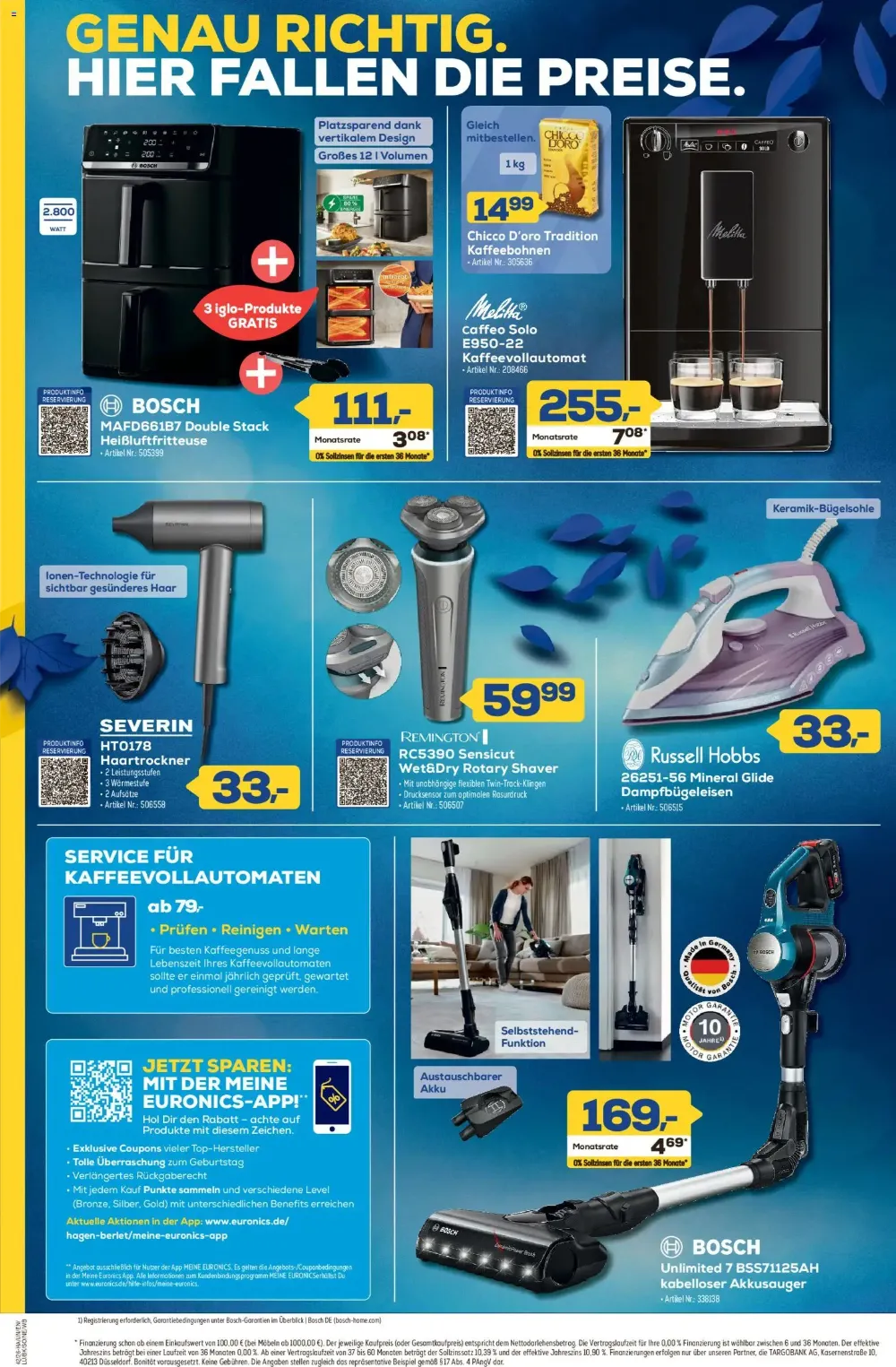 Euronics Berlet Prospekt KW 41 Seite 4 mit Bosch Heißluftfritteuse, Melitta Kaffeevollautomat & Bosch Akkusauber