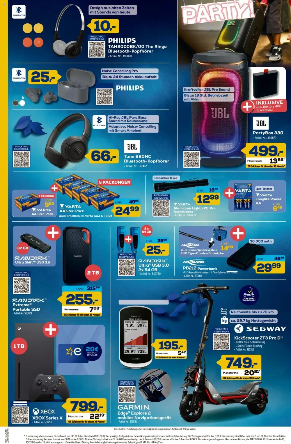 Euronics Berlet Prospekt KW 41 Seite 6 mit JBL PartyBox, SanDisk SSD, Xbox Series X & Segway E-Scooter