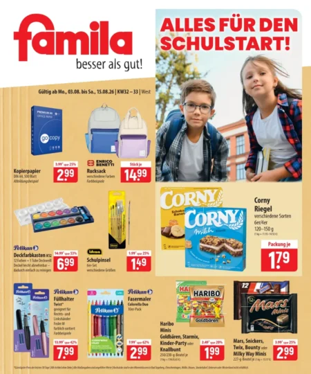 Famila Nordost Schulbedarf-Prospekt KW 32 – 33 ab 03.08.2026 Famila Nordost Schulbedarf Prospekt KW 32–33 ab Montag, 03.08.2026