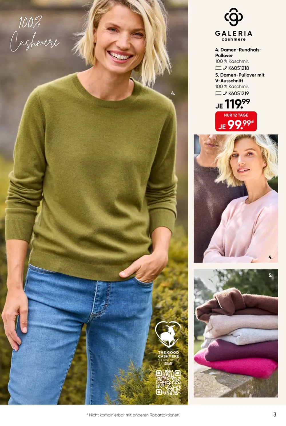 Galeria Prospekt KW 38 Seite 3 mit 100% Cashmere Damen-Rundhalspullovern und V-Ausschnitt-Pullovern