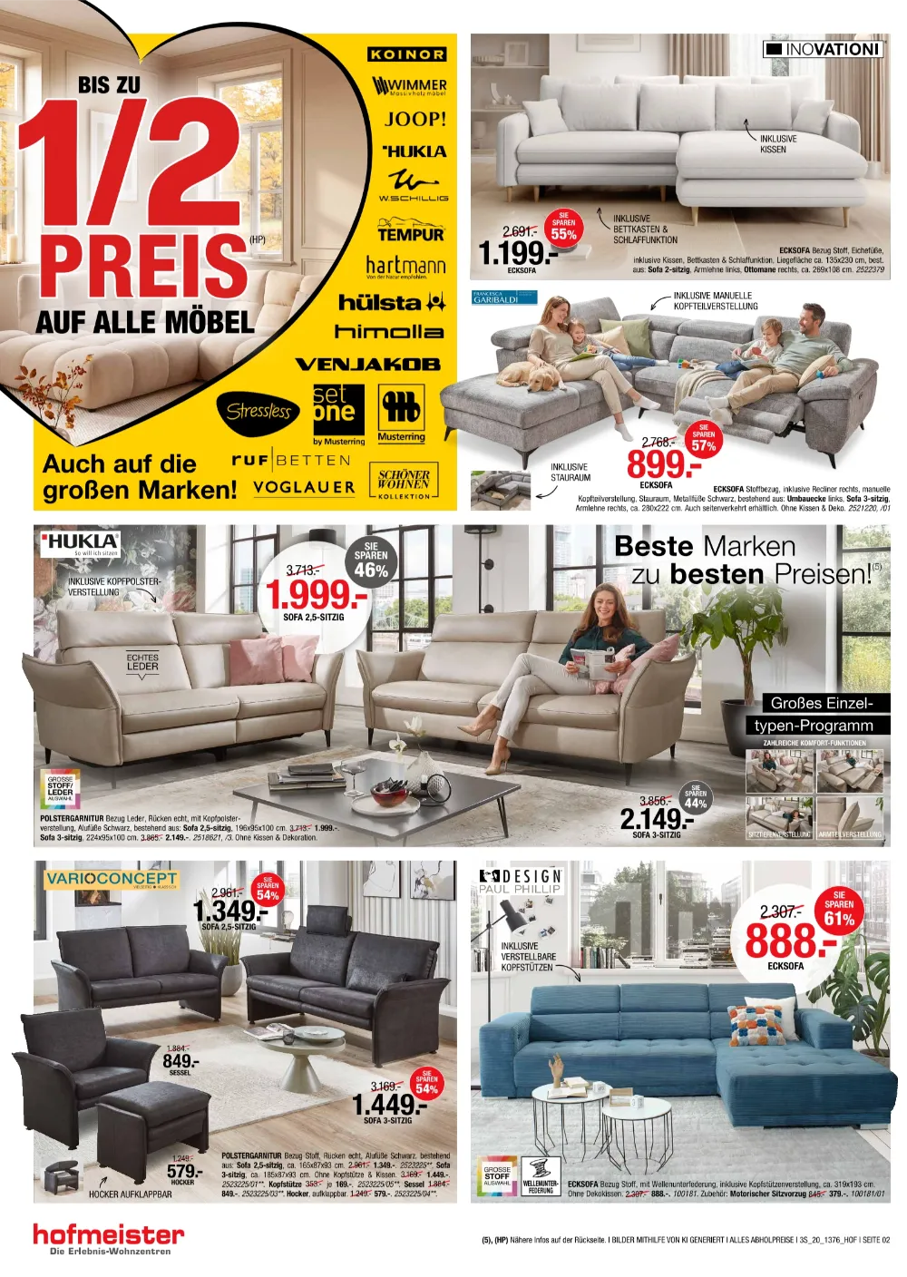 Hofmeister Angebote 12.10.2026 Seite 2 mit angeboten für Inovationi Ecksofa, Hukla Polstergarnitur & Vario Concept Sofa