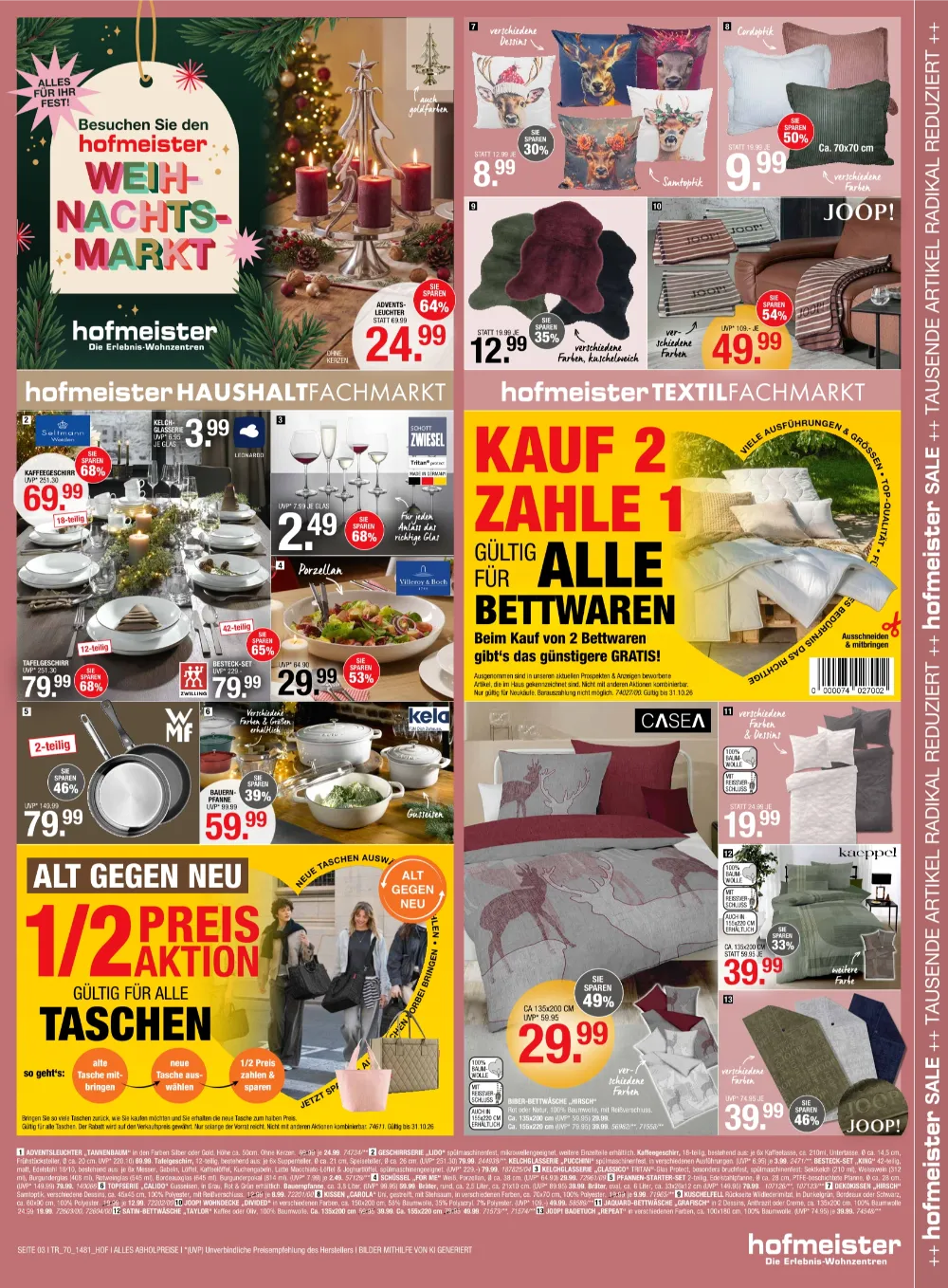 Hofmeister Angebote 12.10.2026 Seite 3 mit angeboten für Adventsleuchter, Geschirrset, Bettwaren & Joop Decken