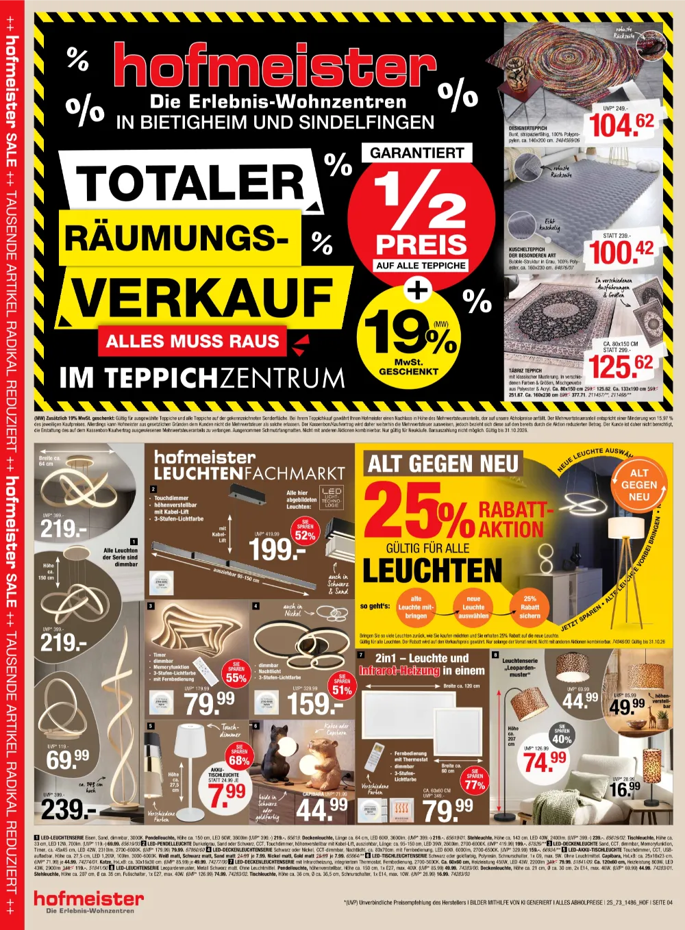 Hofmeister Angebote 12.10.2026 Seite 4 mit angeboten für Designerteppich, LED-Leuchten & Infrarot-Heizung
