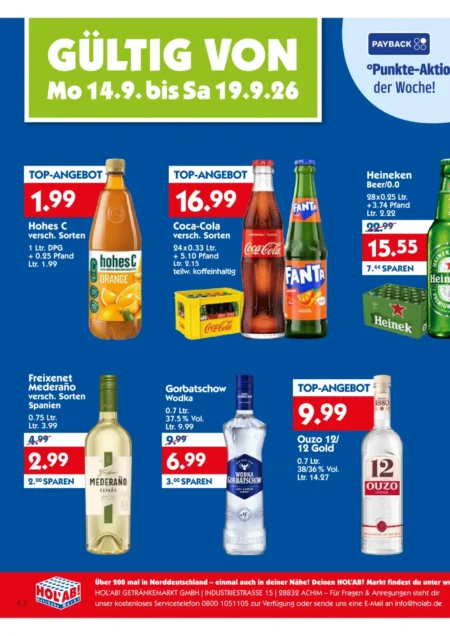 HOL’AB! Prospekt ab 14.09.2026 (KW 38) HOL'AB! Prospekt ab 14.09.2026 Seite 1 mit Hohes C, Coca-Cola, Fanta, Heineken, Freixenet und Gorbatschow Wodka