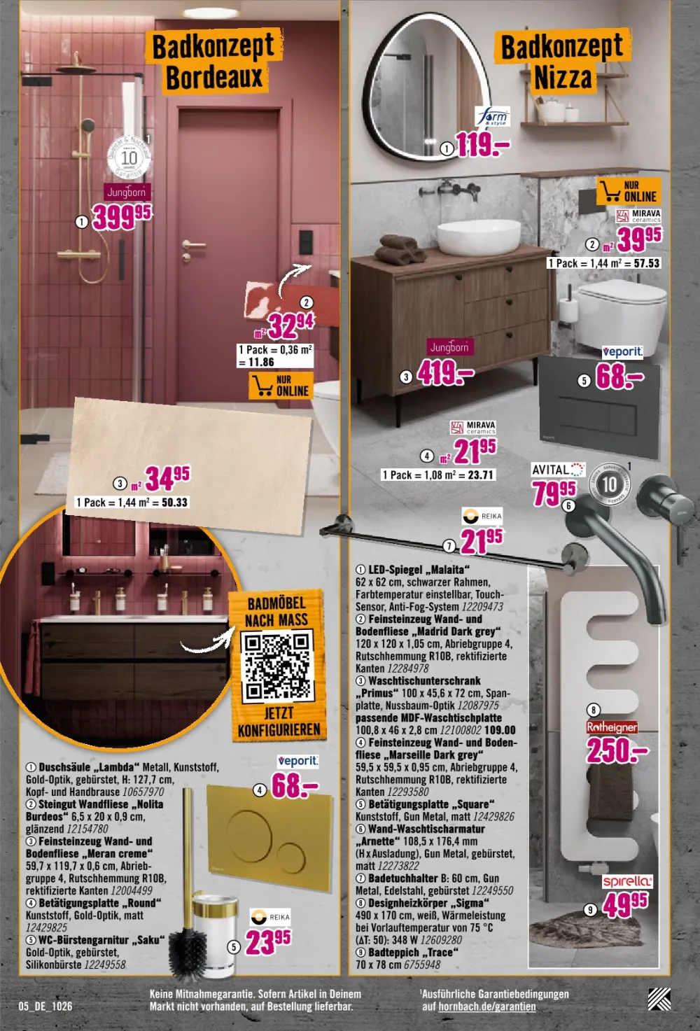 Hornbach Prospekt Oktober 2026 Seite 5 mit Duschsäule, Badmöbeln nach Maß, LED-Spiegel, Armaturen & Designheizkörper