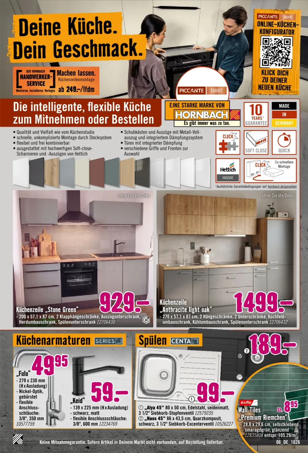 Hornbach Prospekt Oktober 2026 Seite 6 mit Küchenzeilen, Küchenarmaturen, Einbauspülen & selbstklebenden Riemchen