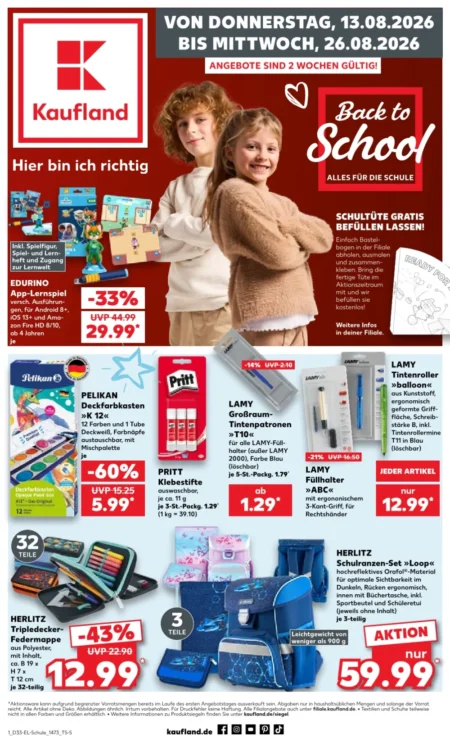 Kaufland Schulbedarf-Prospekt ab 13.08.2026 Die neuen Kaufland Schulbedarf-Prospekt ab 13.08.2026