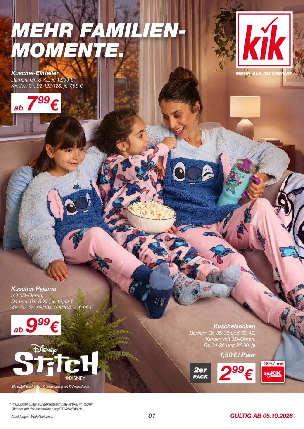 KiK Prospekt ab 05.10.2026 Seite 1 mit Stitch Kuschel-Einteiler, Kuschel-Pyjama & Kuschelsocken