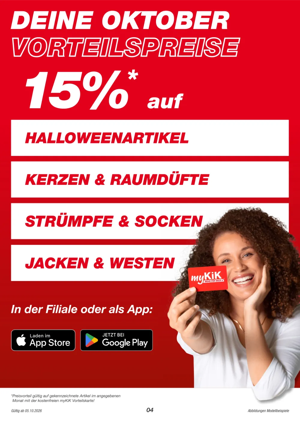 KiK Prospekt KW 41–43 Seite 4 mit Halloweenartikeln, Kerzen, Raumdüften, Strümpfen & Jacken