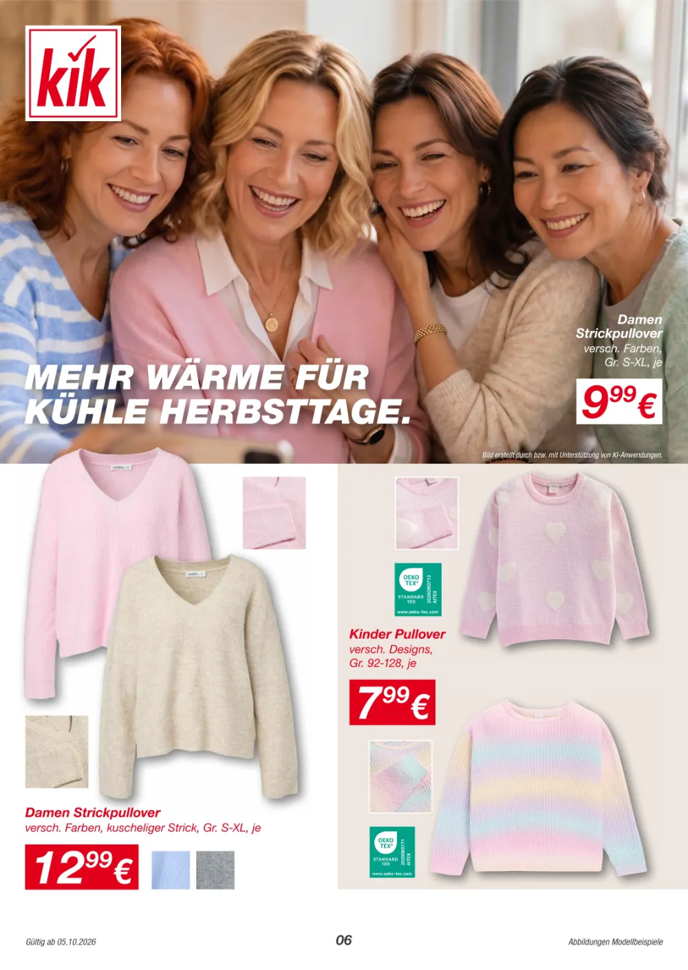 KiK Prospekt KW 41–43 Seite 6 mit Damen-Strickpullovern & bunten Kinder-Pullovern