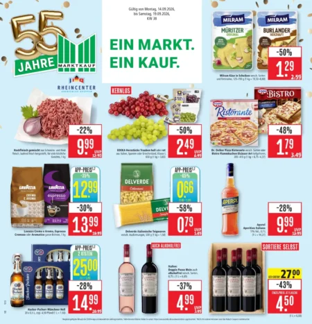 Marktkauf Südwest Prospekt ab 14.09.2026 (KW 38) Marktkauf Südwest Prospekt ab 14.09.2026 Seite 1 für Hackfleisch, Trauben, Ristorante Pizza, Lavazza und Aperol