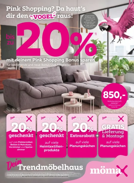 Mömax Prospekt ab 14.09.2026 (KW 38) Mömax Prospekt ab 14.09.2026 Seite 1 mit Wohnlandschaft Waikiki, Rabatten auf Polstermöbel, Heimtextilien und Küchen