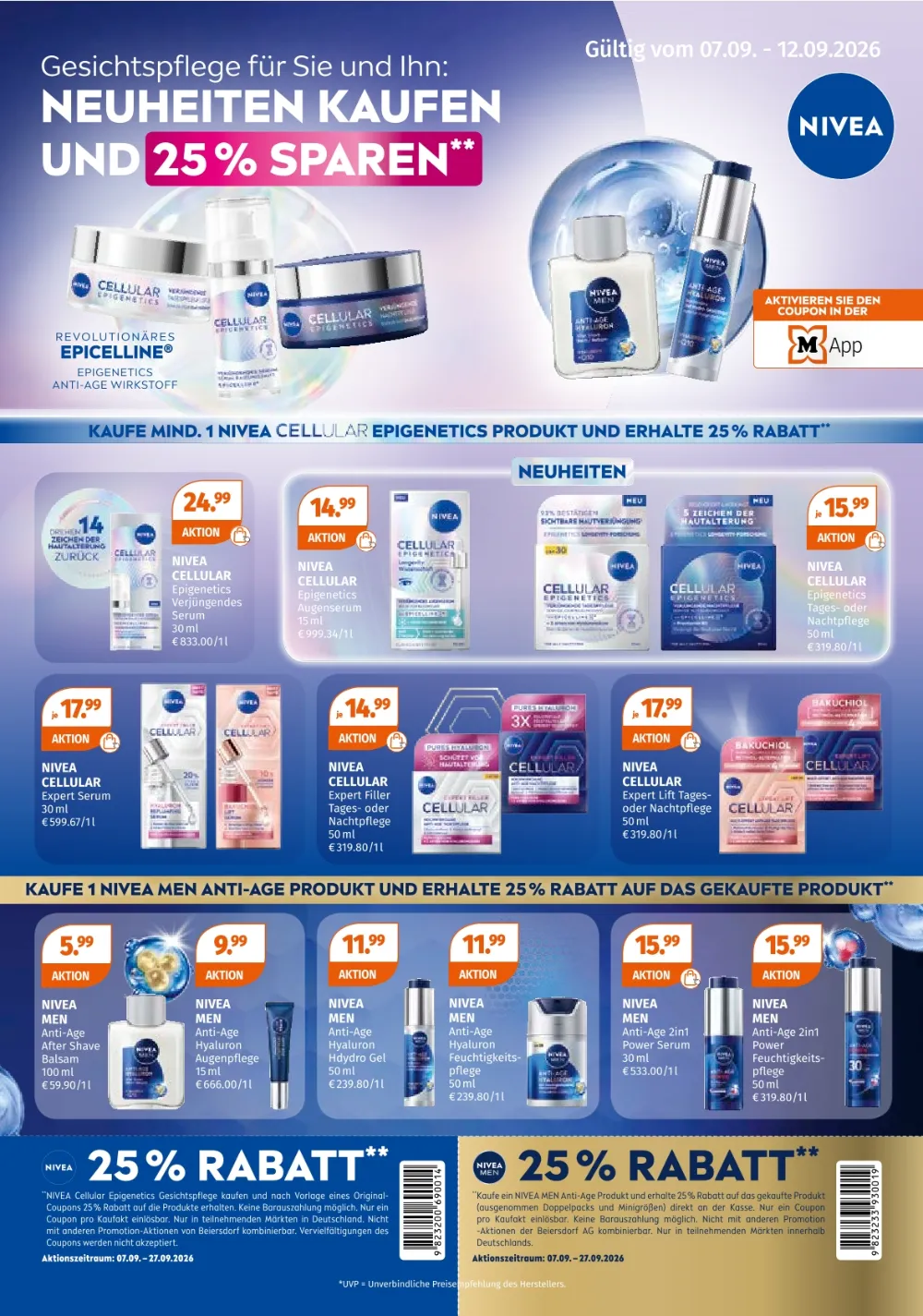 Müller Prospekt ab 07.09.2026 Seite 1 mit Nivea Cellular Epigenetics, Expert Lift und Nivea Men Anti-Age