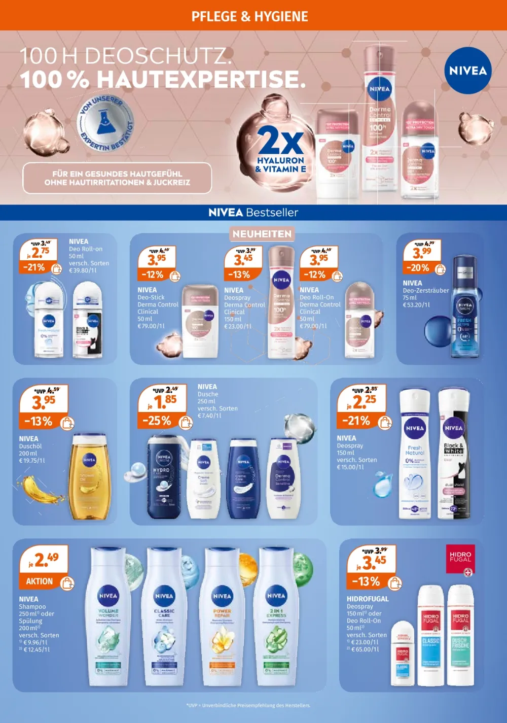 Müller Prospekt KW 37 Seite 3 mit Nivea Derma Control Deo, Duschöl, Dusche, Shampoo und Hidrofugal