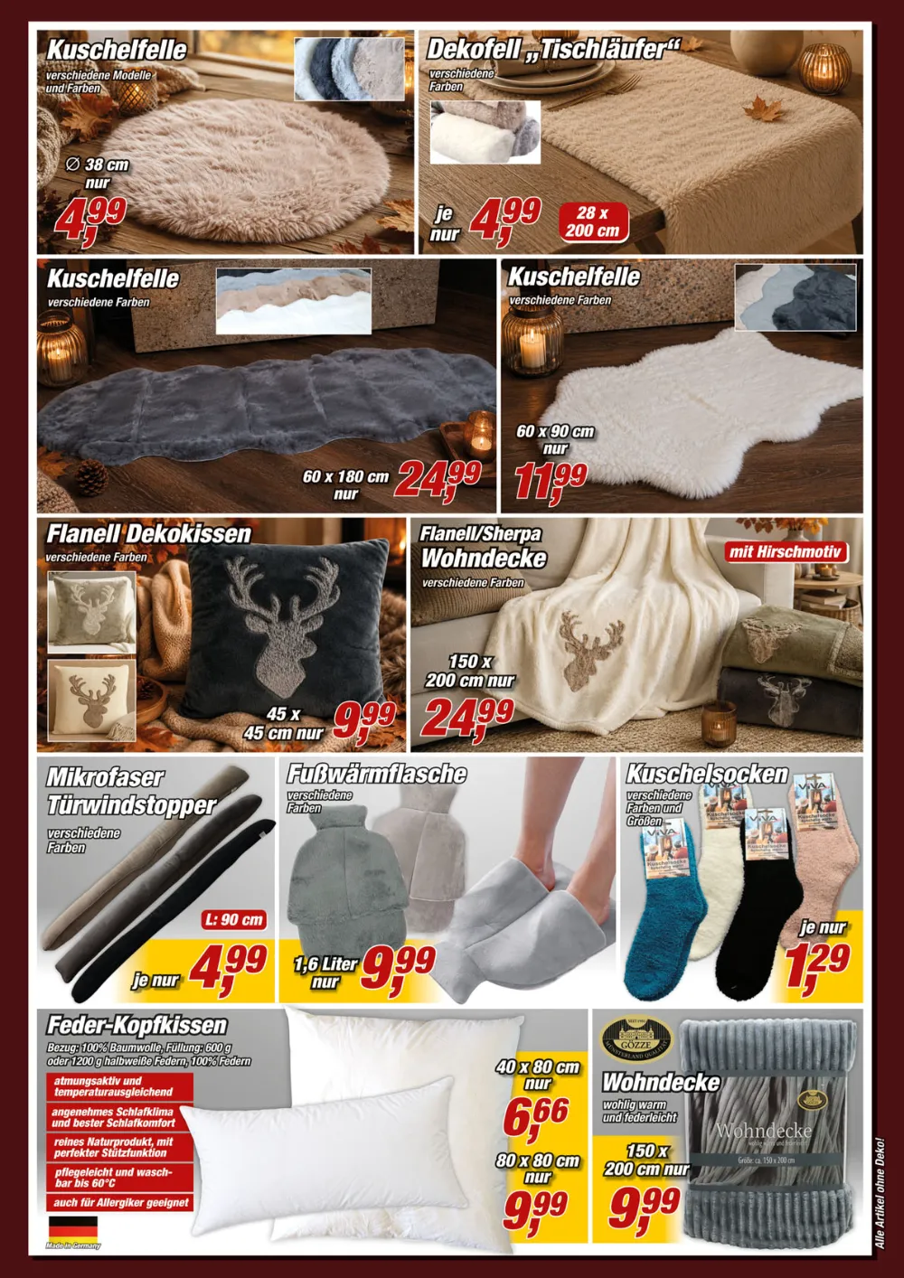 Posten Börse Prospekt KW 38 Seite 3 mit Kuschelfellen, Wohndecken, Dekokissen, Kuschelsocken und Feder-Kopfkissen