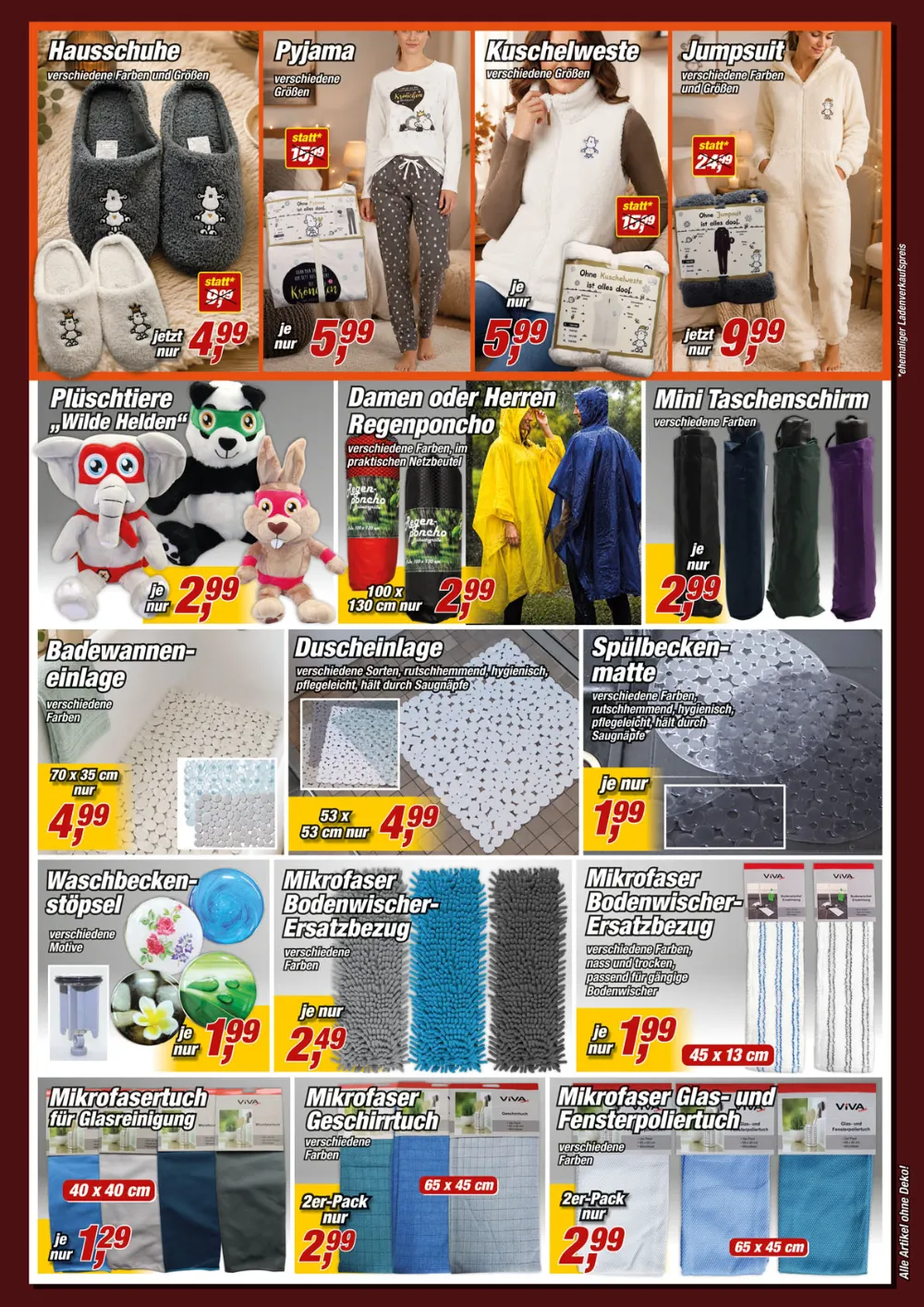 Posten Börse Prospekt KW 38 Seite 5 mit Hausschuhen, Pyjamas, Regenponchos, Badewanneneinlage und Bodenwischer