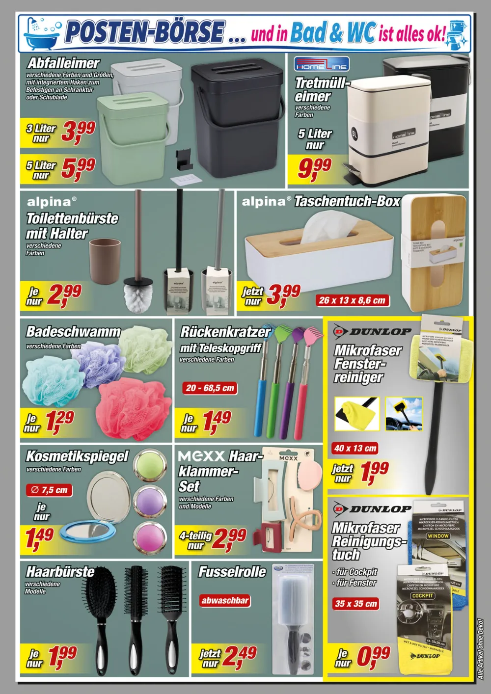 Posten-Börse Prospekt KW 36 Seite 5 mit Abfalleimern, Toilettenbürsten, Badeschwämmen und Reinigungszubehör
