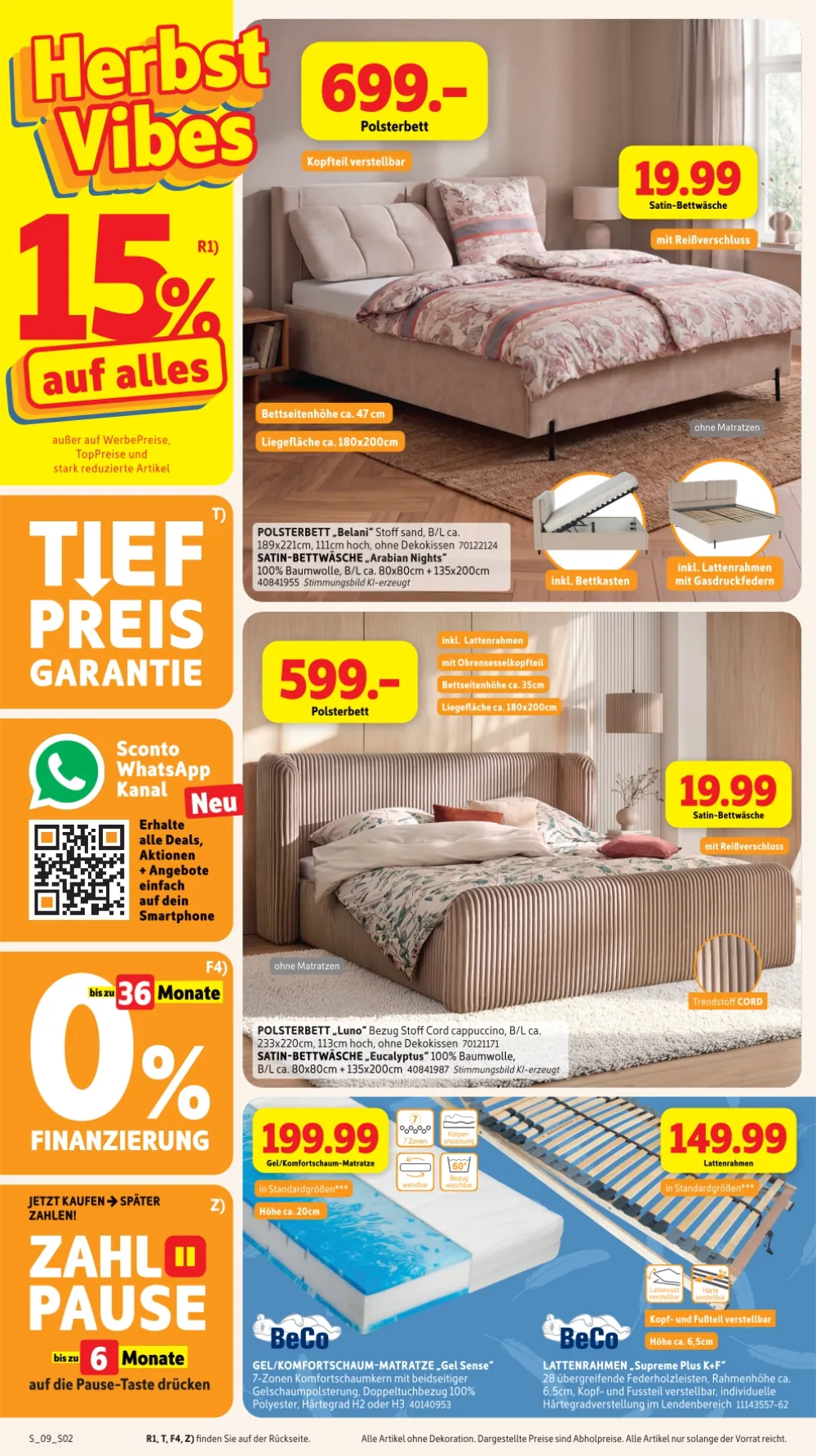 Sconto Prospekt KW 42-45 Seite 2 mit Polsterbett Belani, Polsterbett Luno, Gel/Komfortschaum-Matratze & Lattenrahmen