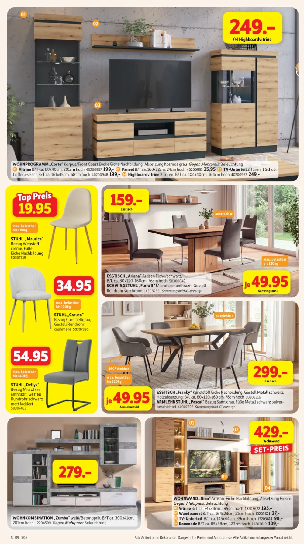 Sconto Prospekt KW 42-45 Seite 6 mit Wohnprogramm Corte, Stuhl Maurice, Esstisch Ariana, Stuhl Caruso & Schwingstuhl