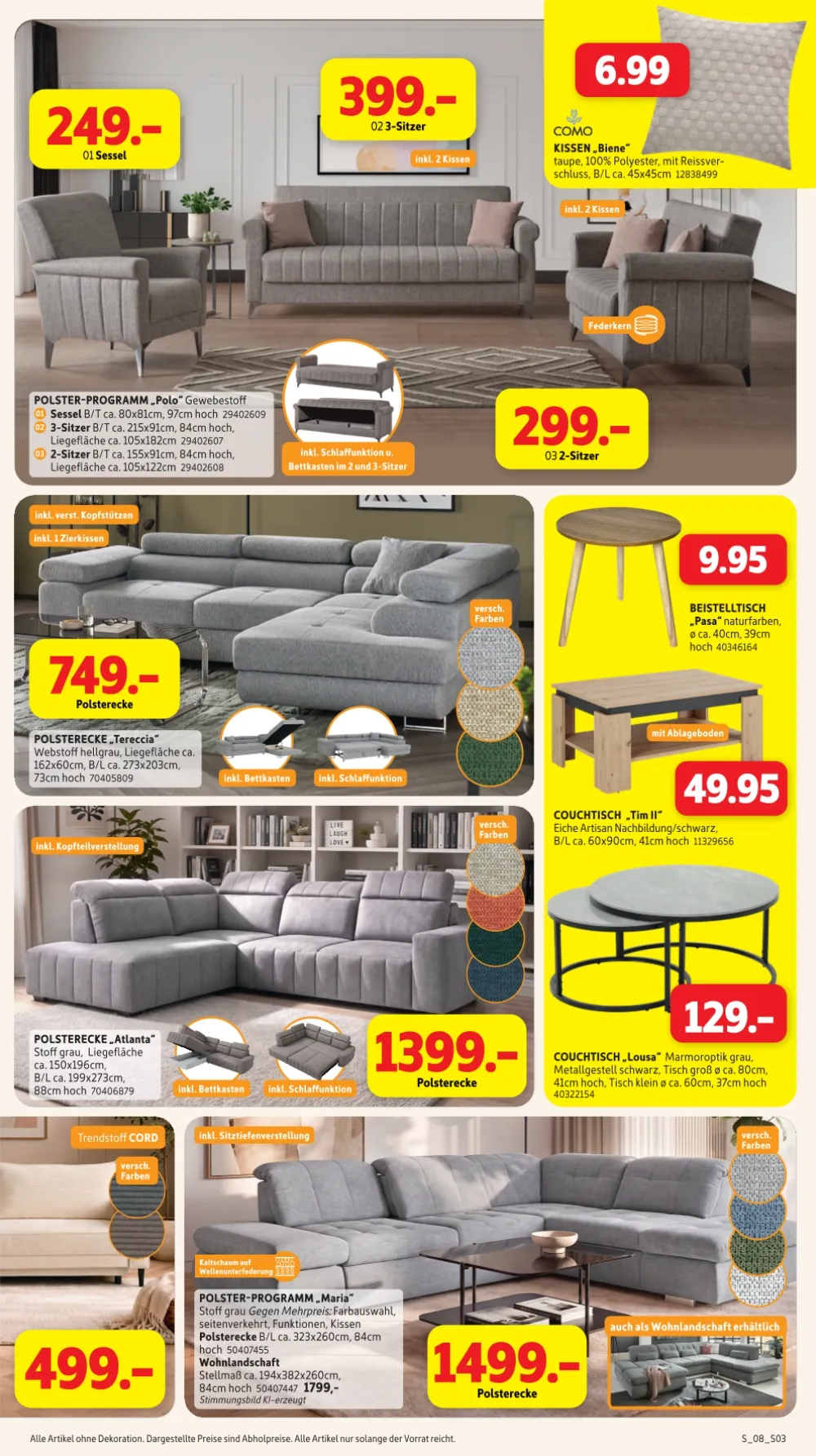 Sconto Prospekt ab 16.09.2026 Seite 3 mit Sessel, Polsterecke, Couchtisch, Beistelltisch und Wohnlandschaft.