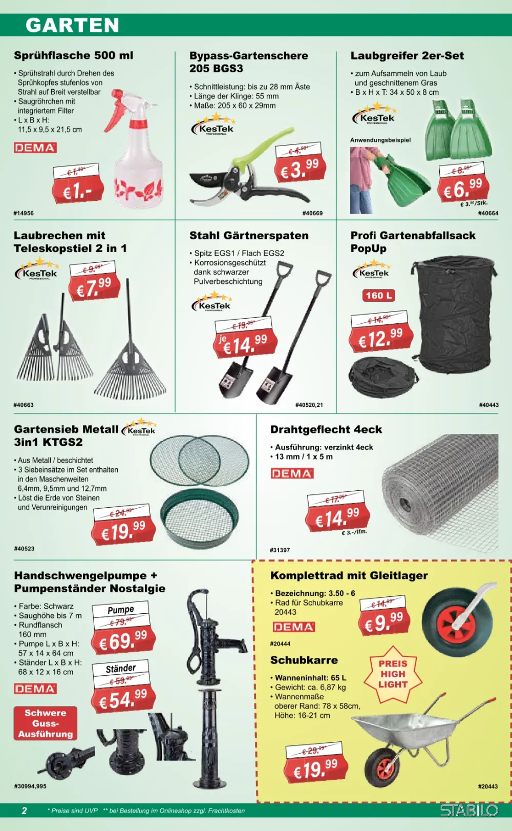 Stabilo Fachmarkt Angebote Seite 2 mit Angeboten für Bypass-Gartenschere, Laubrechen, Gärtnerspaten & Schubkarre