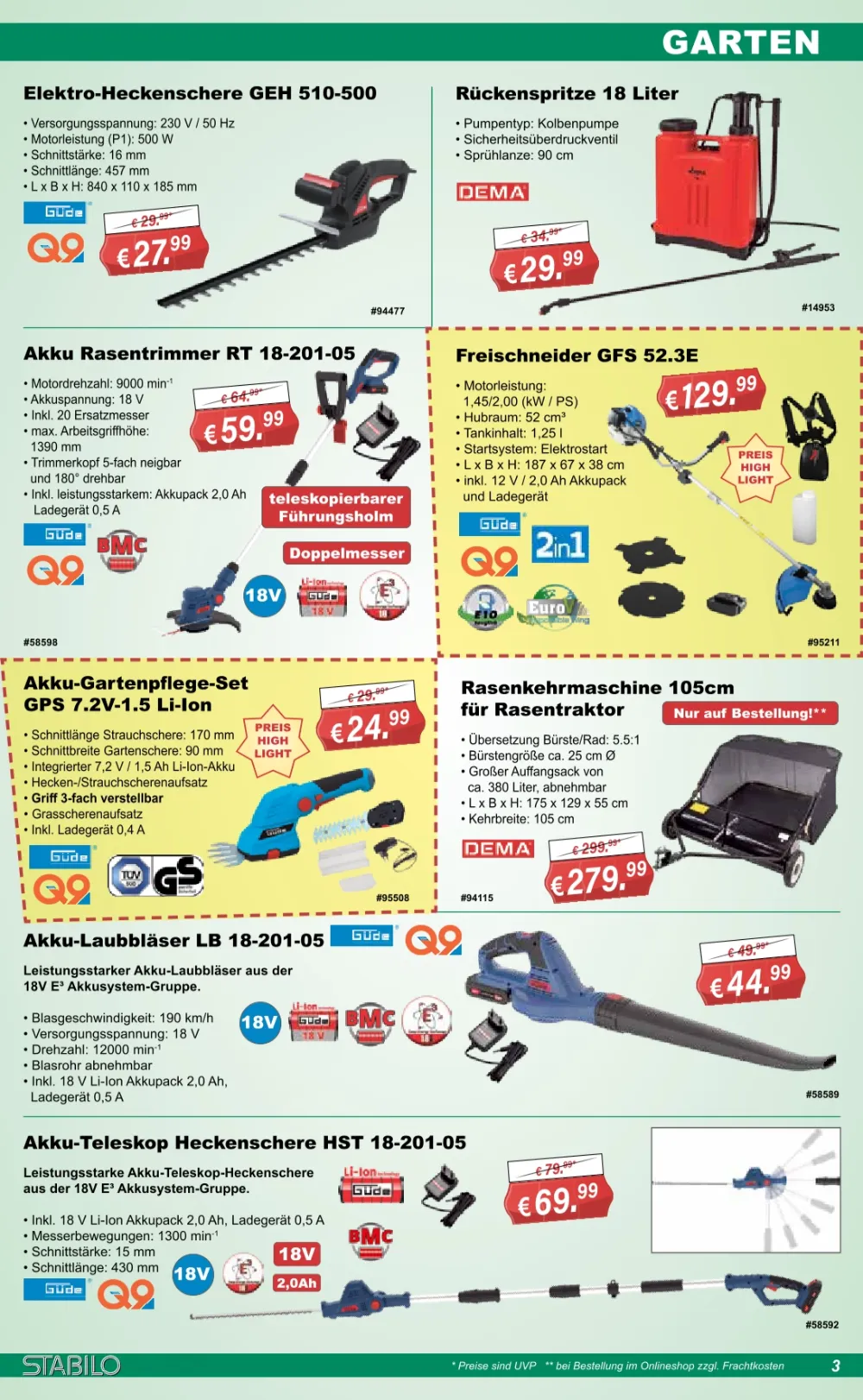 Stabilo Fachmarkt Angebote Seite 3 mit Angeboten für Heckenschere, Akku-Rasentrimmer, Freischneider & Laubbläser
