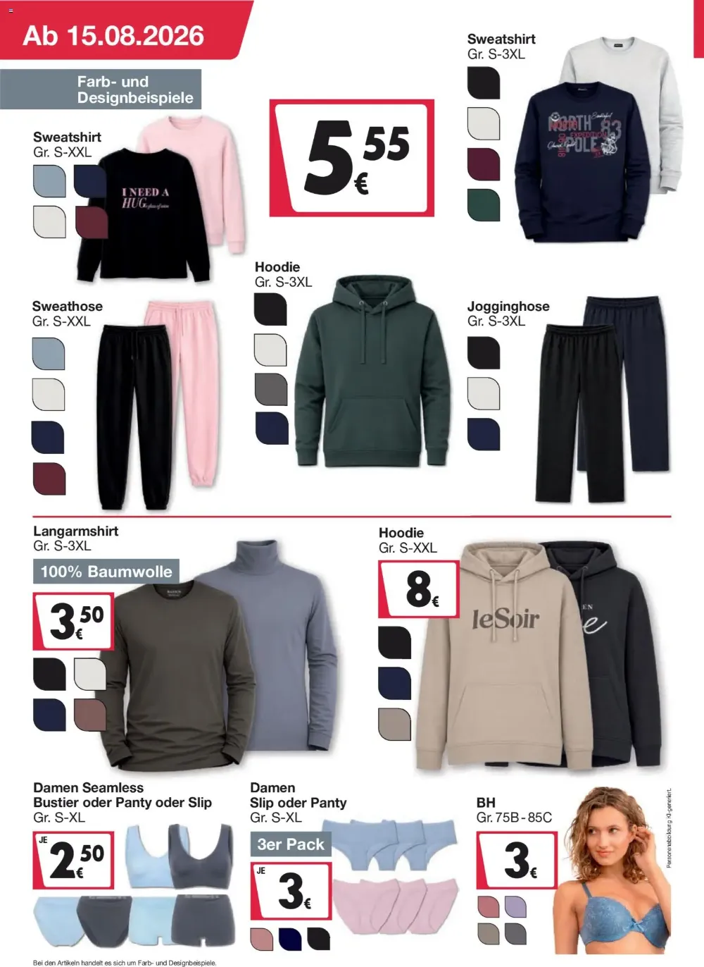 Woolworth Prospekt KW 38 Seite 2 mit Sweatshirt, Sweathose, Hoodie, Jogginghose, Langarmshirt, Bustier und BH